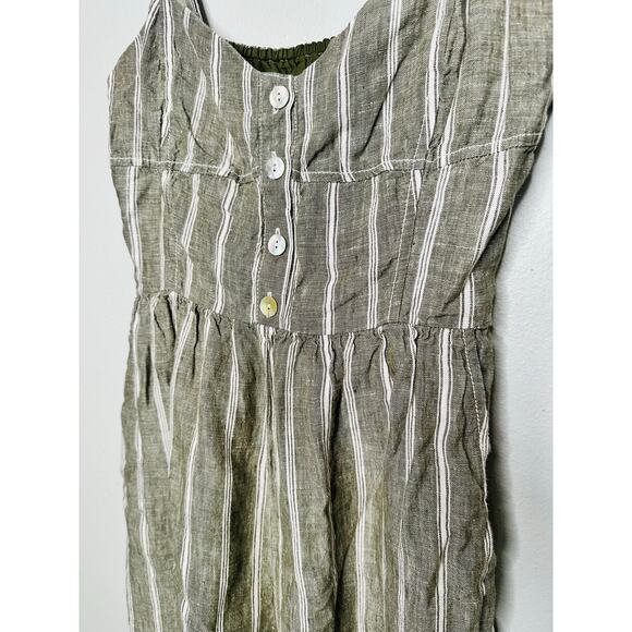 MADEWELL Green Stripe 100% Linen Sweetheart Neckline Campbell Jumpsuit Size 8 - Picture 5 of 16
